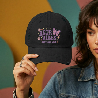 Retro Vibes Distressed Dad Cap – Y2K Butterfly Aesthetic | Playback Club Hat
