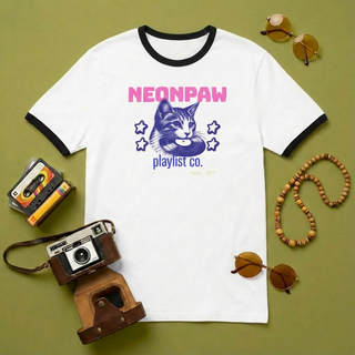 NeonPaw Playlist Ringer Tee – Retro, 100% Cotton