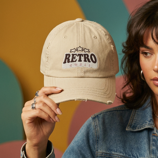 Retro Rules Distressed Dad Hat — Vintage Washed Khaki 90s Y2K Baseball Cap