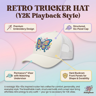Flyer Club 1999 Retro Butterfly Trucker Hat – Y2K Nostalgia Mesh Cap