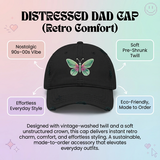 Retro Rules Distressed Dad Hat — Vintage Washed Khaki 90s Y2K Baseball Cap