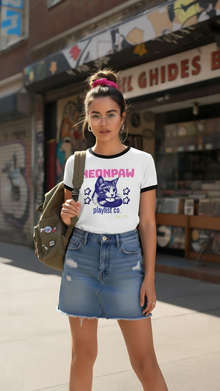 NeonPaw Playlist Ringer Tee – Retro, 100% Cotton
