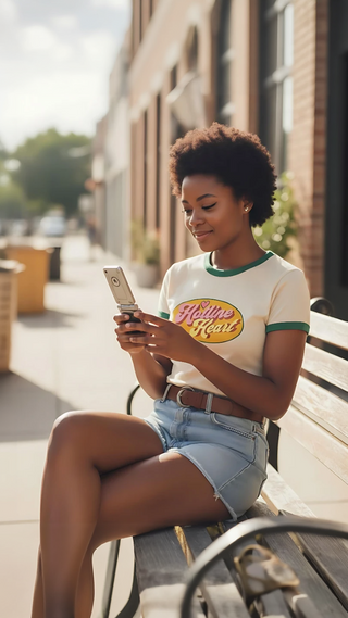 Hotline Heart - Retro - Cotton 100% Ringer T-Shirt