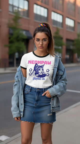 NeonPaw Playlist Ringer Tee – Retro, 100% Cotton
