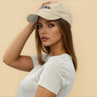 Retro Rules Distressed Dad Hat — Vintage Washed Khaki 90s Y2K Baseball Cap