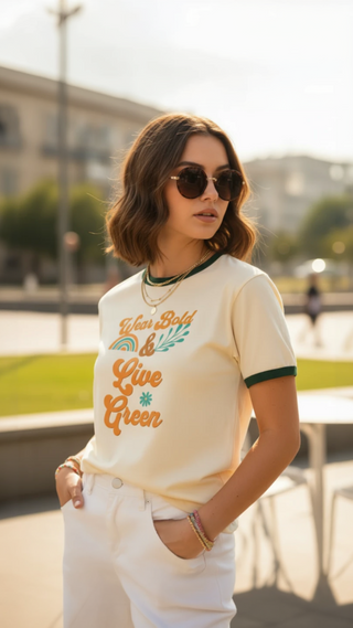 Wear Bold Live Green  Ringer Tee – Retro, 100% Cotton
